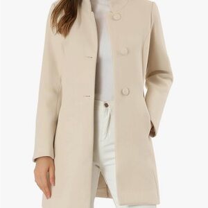 Allegra K Women's Cream Double-Breasted Trench Coat
